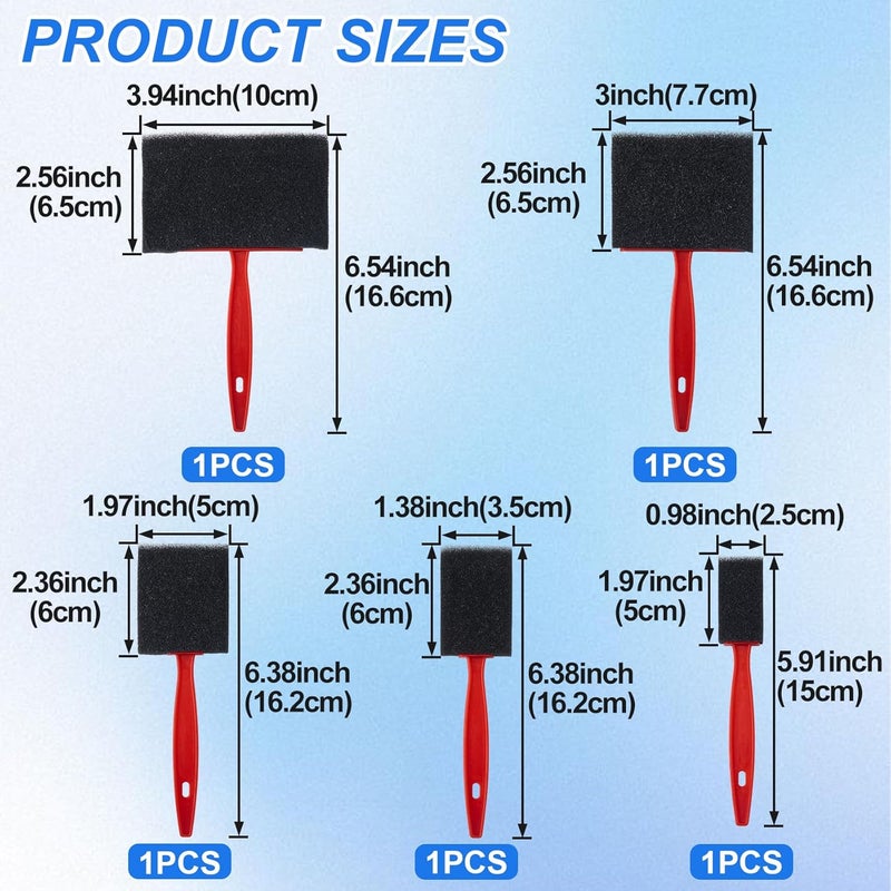 SmallCat 5 PCS Foam Paint Brushes, 4", 3", 2", 1.4'', 1" Foam Sponge Brushes for Varnishes, Reusable Sponge Brushes with Wood Handles for Painting, Staining, and DIY Crafts - Black, 5 Sizes - Image 2